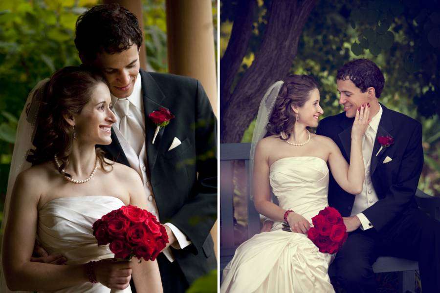Two pictures same wedding couple