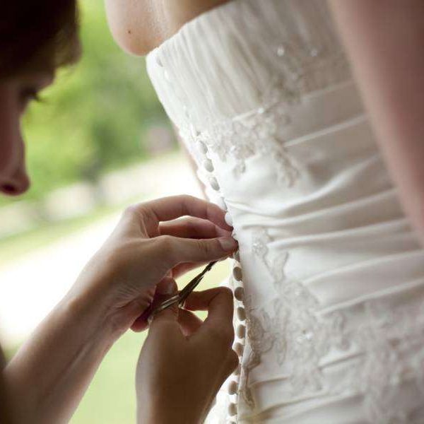 Detail shot of brides dress getting ready
