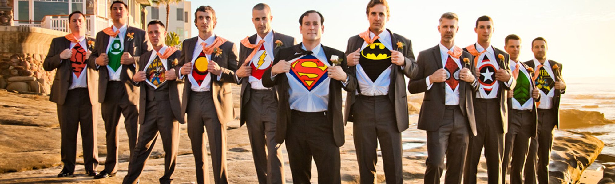 Grooms with superhero t-shirts