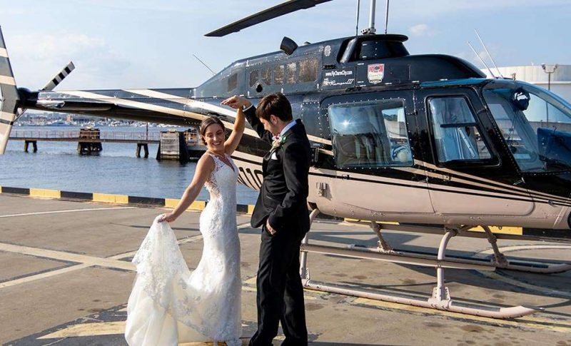 Bride and Groom in a Helicopter
